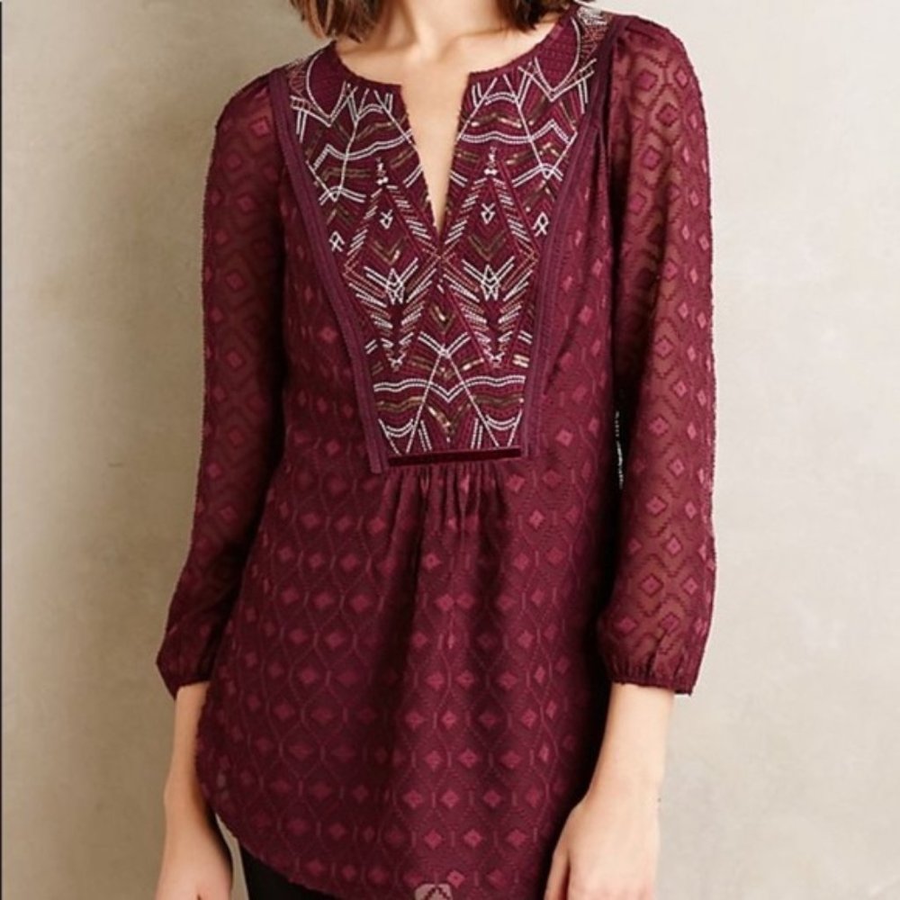 Anthropologie One September Embroidered Tunic, L large